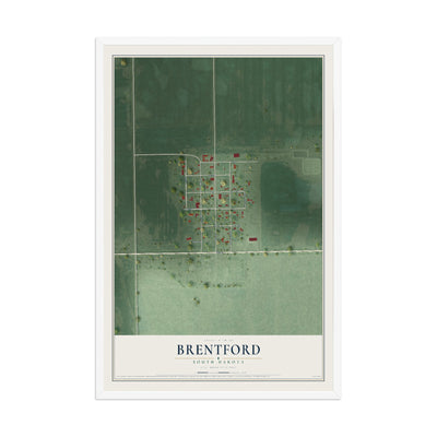 Map of Brentford, South Dakota, 12 x 18 inch print in a white wood frame
