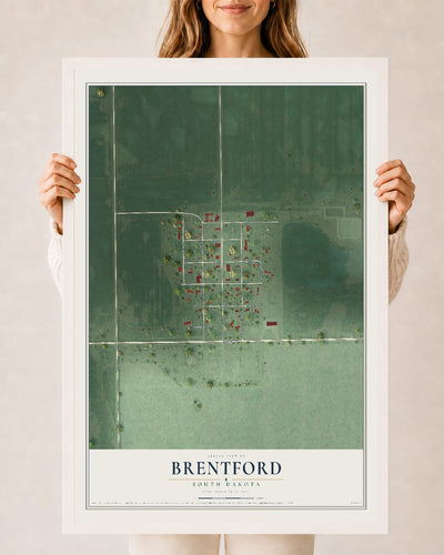 Map of Brentford, South Dakota, 24 x 36 inch print in a white wood frame