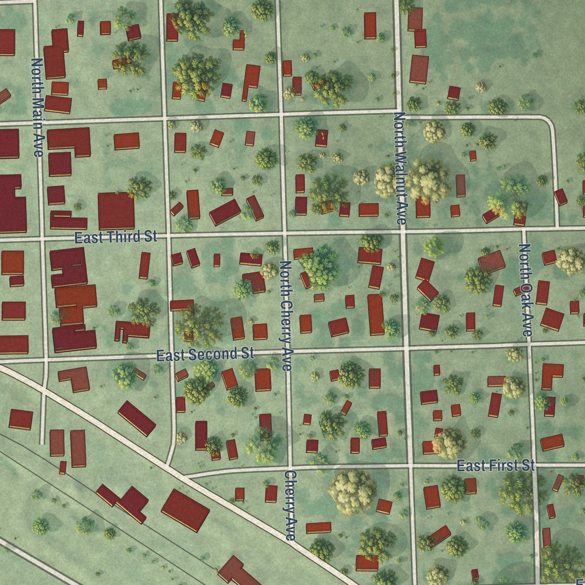 Close-up of the map of Bridgewater, South Dakota print showing street and building detail