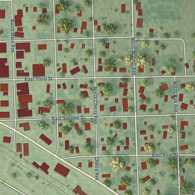 Close-up of the map of Bridgewater, South Dakota print showing street and building detail