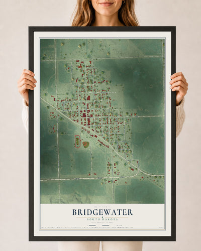 Map of Bridgewater, South Dakota, 24 x 36 inch print in a black wood frame