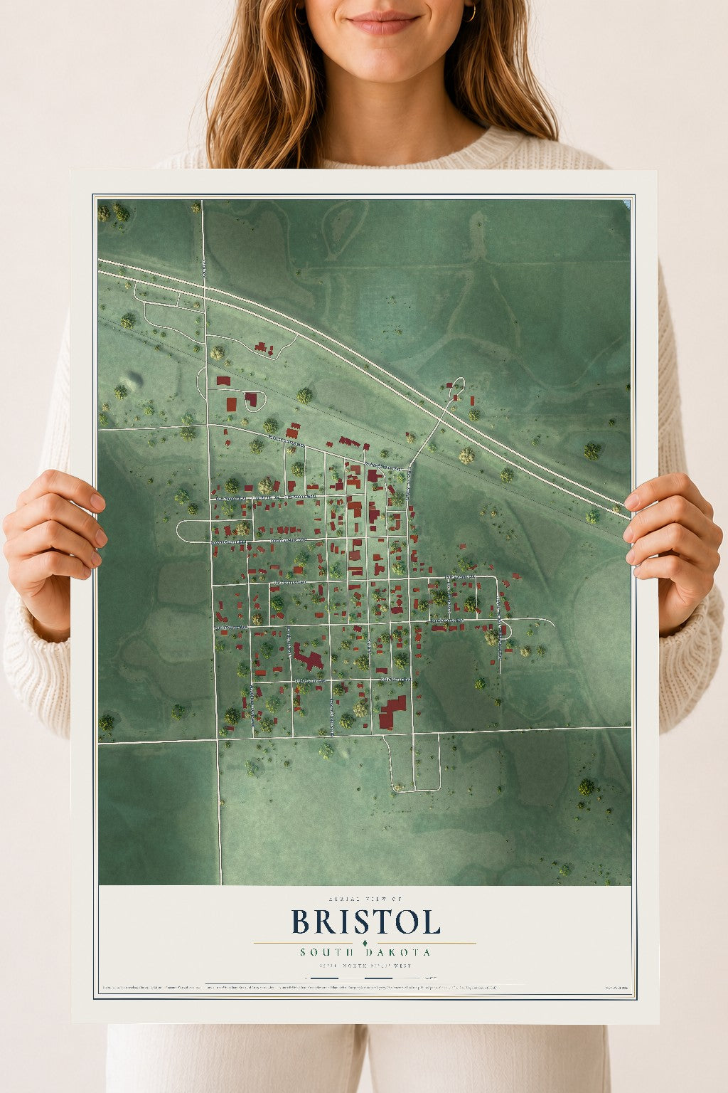 Map of Bristol, South Dakota, 18 x 24 inch unframed archival matte print