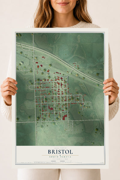Map of Bristol, South Dakota, 18 x 24 inch unframed archival matte print