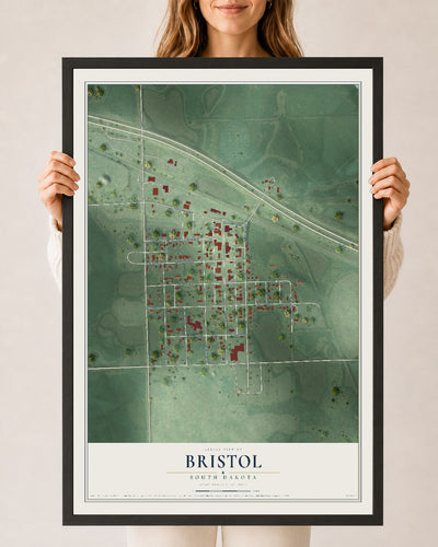 Map of Bristol, South Dakota, 24 x 36 inch print in a black wood frame