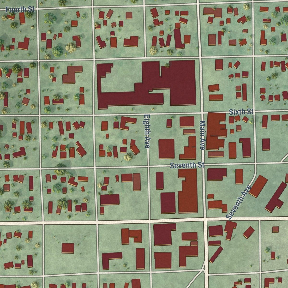 Close-up of the map of Britton, South Dakota print showing street and building detail