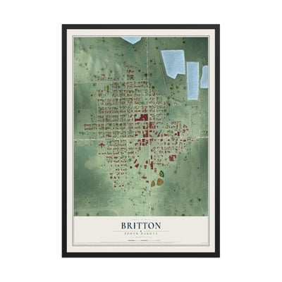 Map of Britton, South Dakota, 12 x 18 inch print in a black wood frame