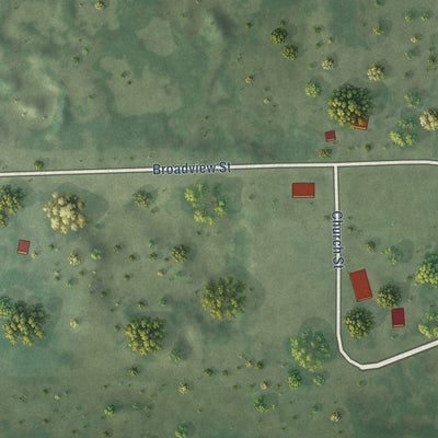 Close-up of the map of Broadland, South Dakota print showing street and building detail