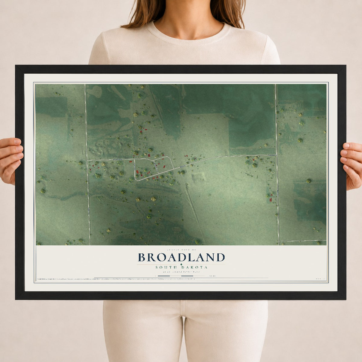 Map of Broadland, South Dakota, 18 x 24 inch print in a black wood frame