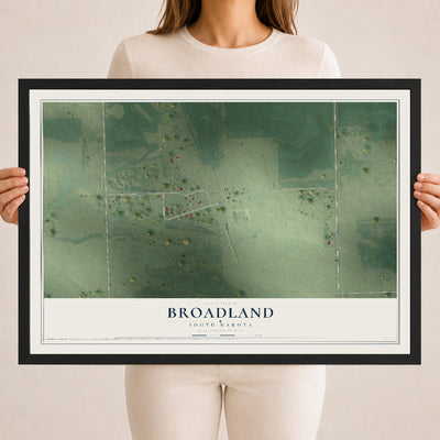 Map of Broadland, South Dakota, 18 x 24 inch print in a black wood frame