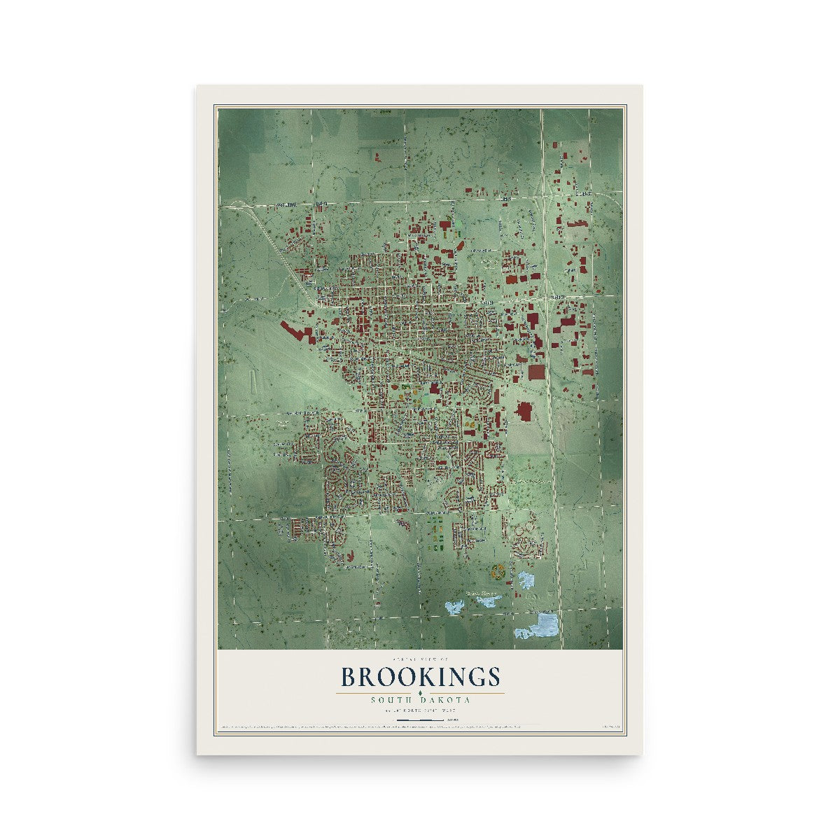 Map of Brookings, South Dakota, 12 x 18 inch unframed archival matte print