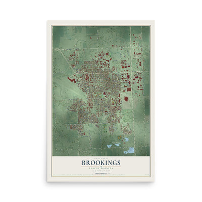 Map of Brookings, South Dakota, 12 x 18 inch unframed archival matte print