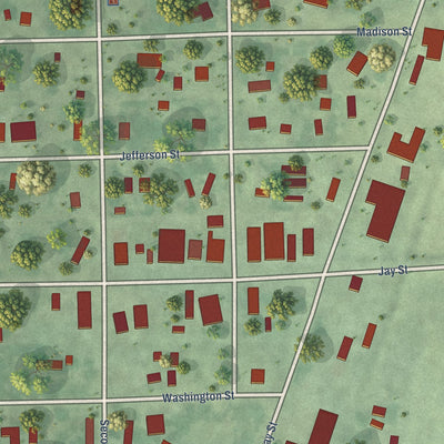 Close-up of the map of Bruce, South Dakota print showing street and building detail