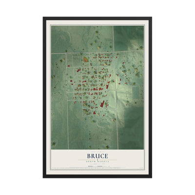 Map of Bruce, South Dakota, 12 x 18 inch print in a black wood frame