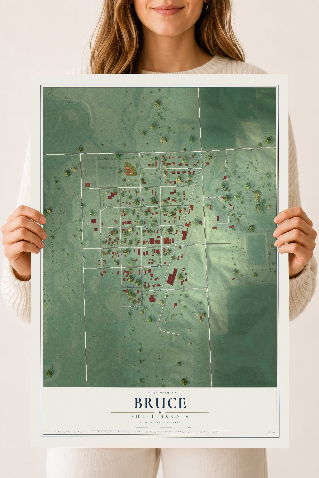 Map of Bruce, South Dakota, 18 x 24 inch unframed archival matte print