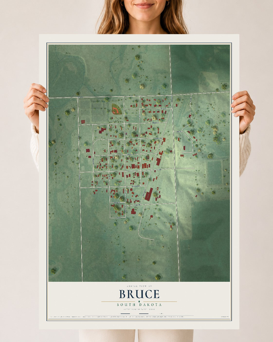 Map of Bruce, South Dakota, 24 x 36 inch unframed archival matte print