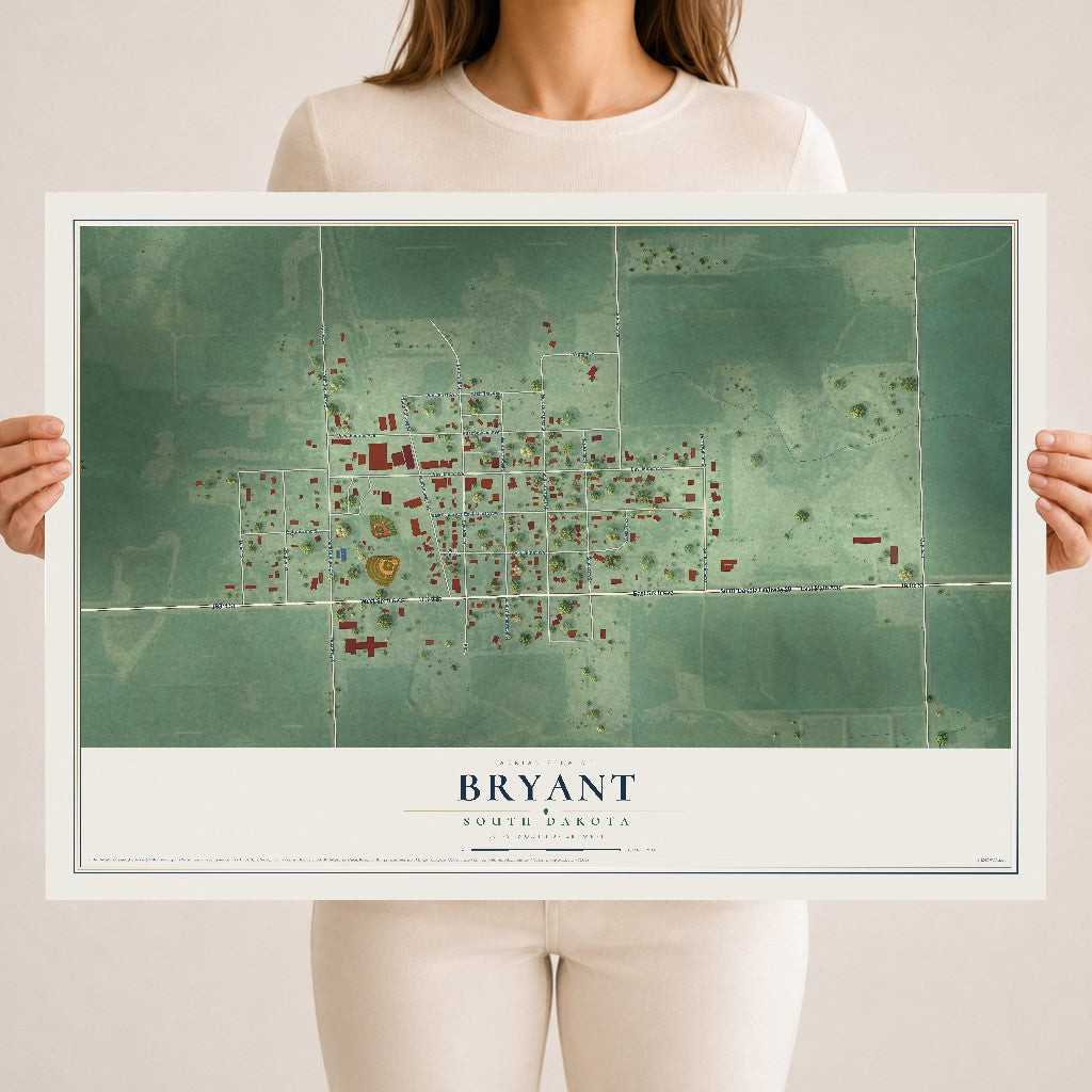 Map of Bryant, South Dakota, 18 x 24 inch unframed archival matte print