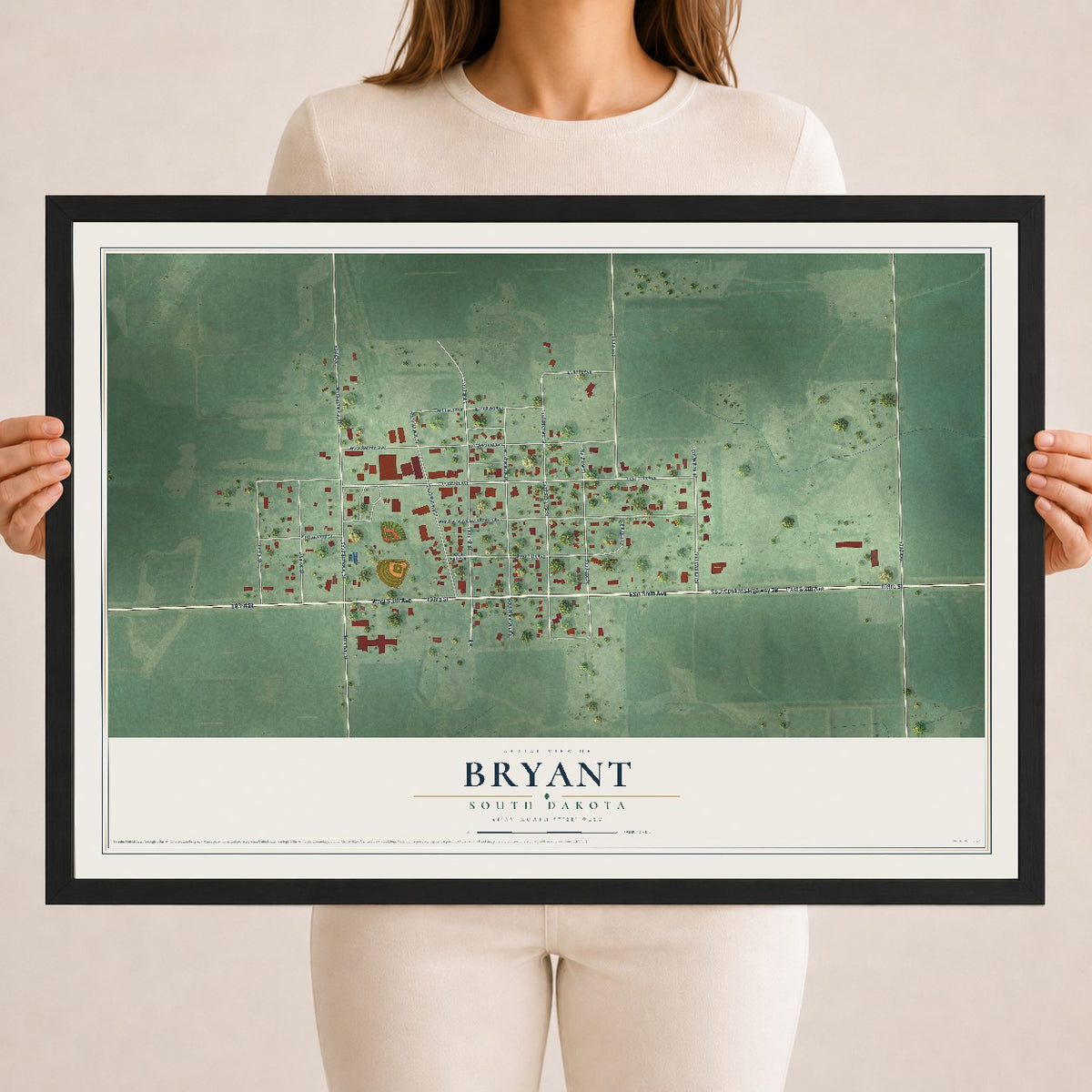 Map of Bryant, South Dakota, 18 x 24 inch print in a black wood frame