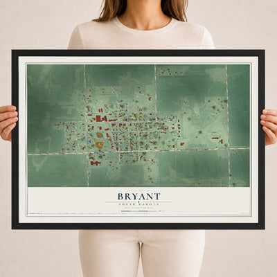 Map of Bryant, South Dakota, 18 x 24 inch print in a black wood frame