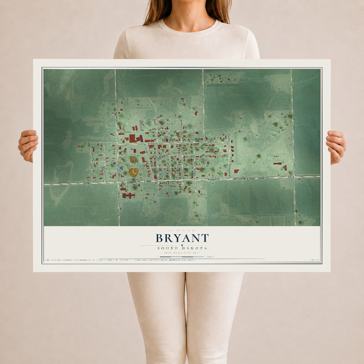 Map of Bryant, South Dakota, 24 x 36 inch unframed archival matte print