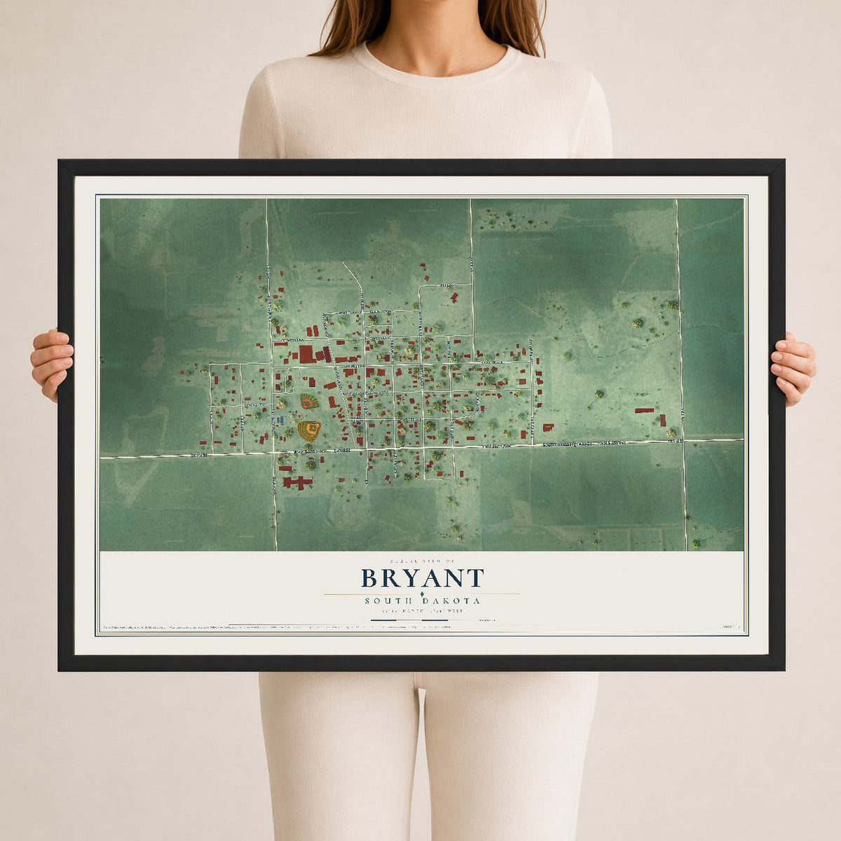 Map of Bryant, South Dakota, 24 x 36 inch print in a black wood frame