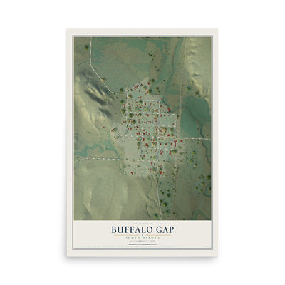 Map of Buffalo Gap, South Dakota, 12 x 18 inch unframed archival matte print