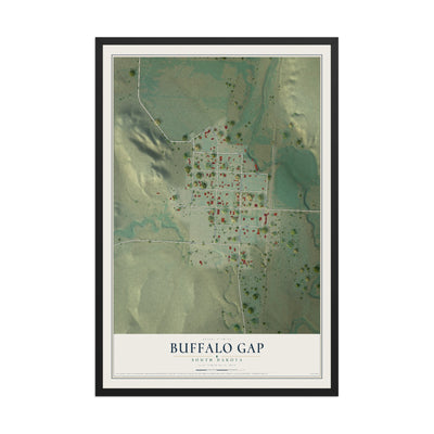Map of Buffalo Gap, South Dakota, 12 x 18 inch print in a black wood frame
