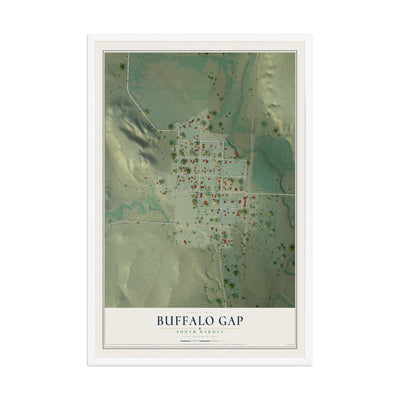 Map of Buffalo Gap, South Dakota, 12 x 18 inch print in a white wood frame