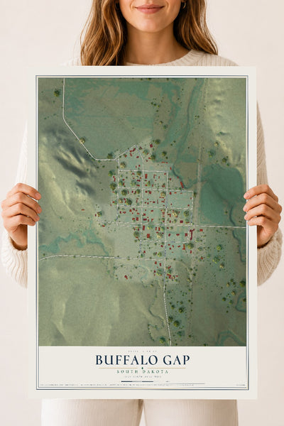 Map of Buffalo Gap, South Dakota, 18 x 24 inch unframed archival matte print