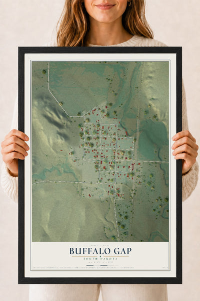 Map of Buffalo Gap, South Dakota, 18 x 24 inch print in a black wood frame