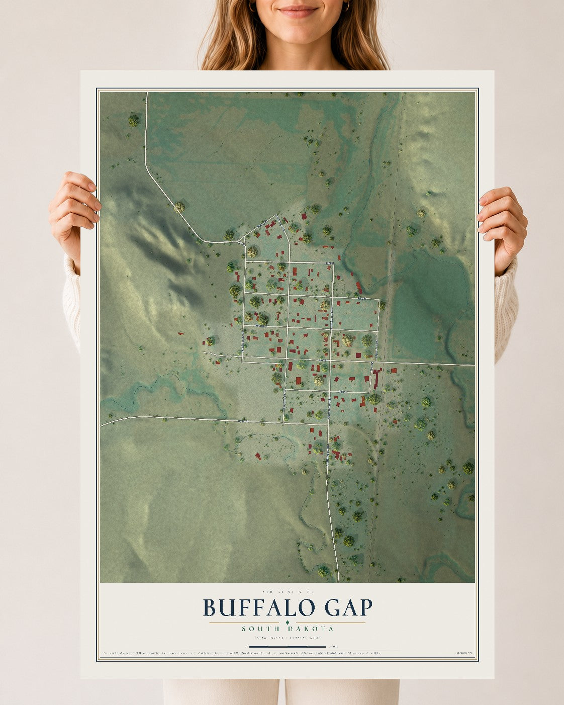 Map of Buffalo Gap, South Dakota, 24 x 36 inch unframed archival matte print