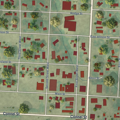 Close-up of the map of Buffalo, South Dakota print showing street and building detail