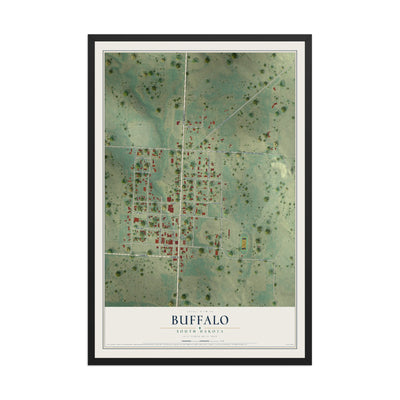 Map of Buffalo, South Dakota, 12 x 18 inch print in a black wood frame
