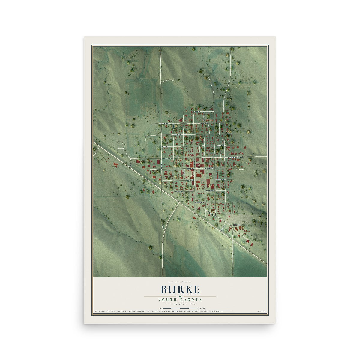 Map of Burke, South Dakota, 12 x 18 inch unframed archival matte print