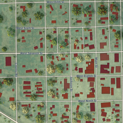 Close-up of the map of Burke, South Dakota print showing street and building detail