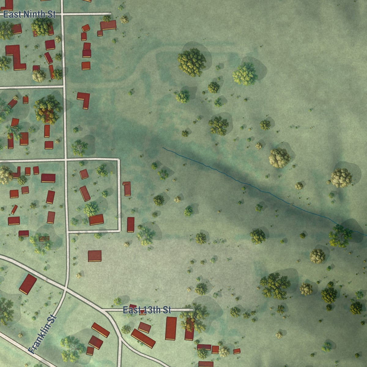 Second close-up of the map of Burke, South Dakota print showing more streets and buildings