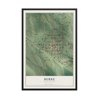 Map of Burke, South Dakota, 12 x 18 inch print in a black wood frame