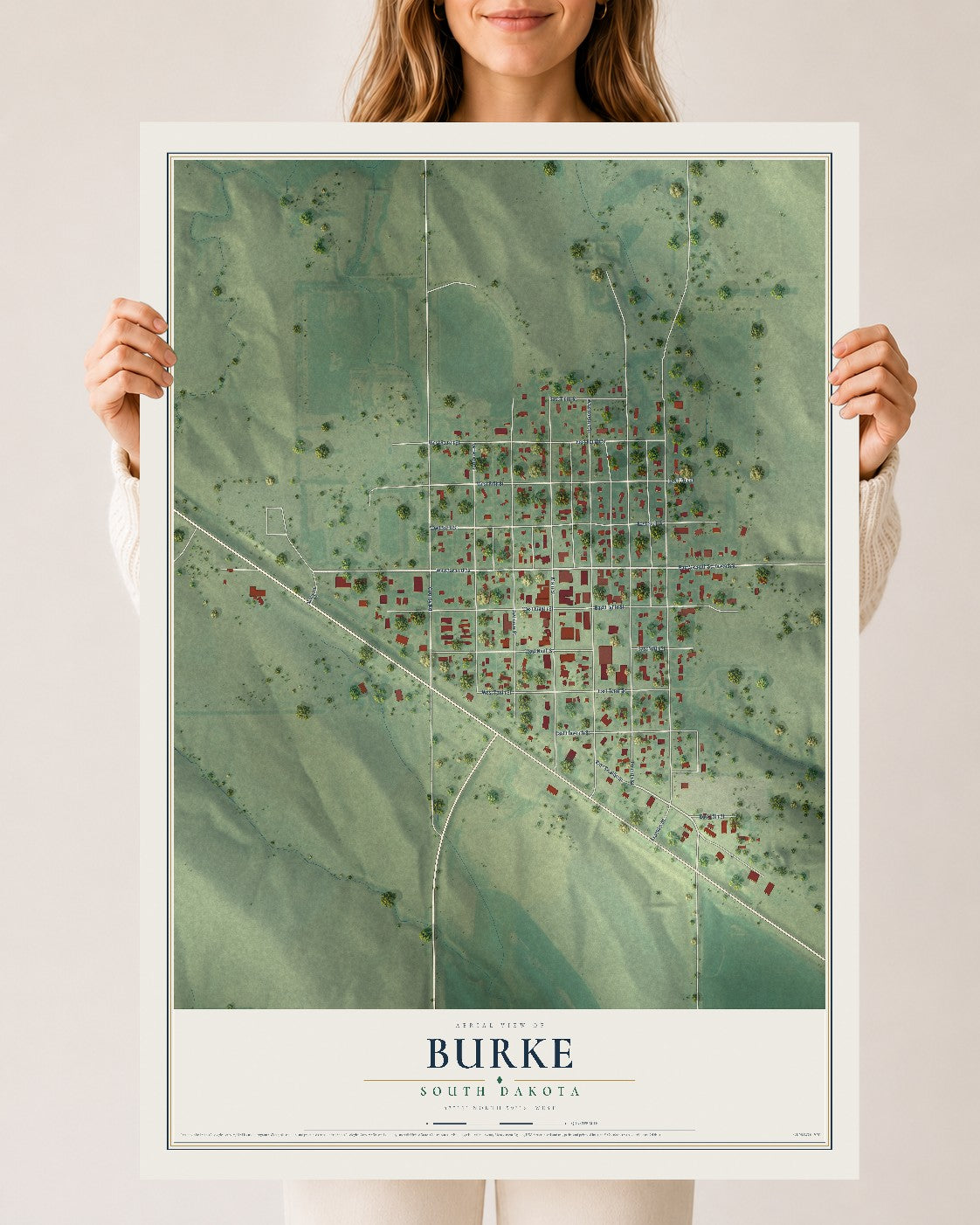 Map of Burke, South Dakota, 24 x 36 inch unframed archival matte print