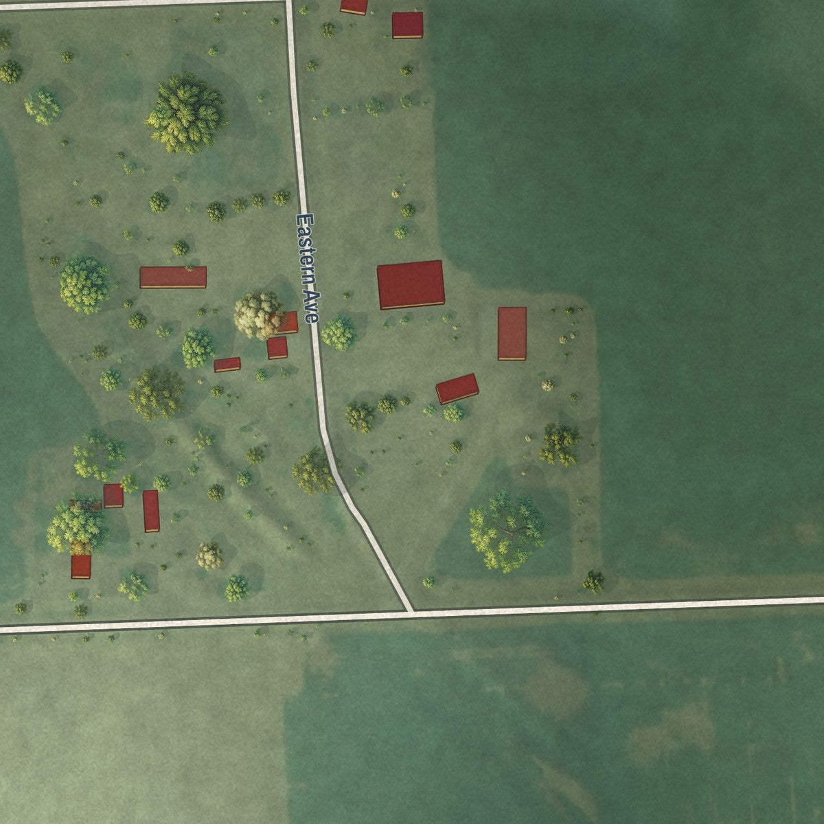 Second close-up of the map of Bushnell, South Dakota print showing more streets and buildings