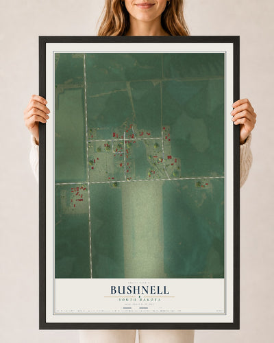 Map of Bushnell, South Dakota, 24 x 36 inch print in a black wood frame