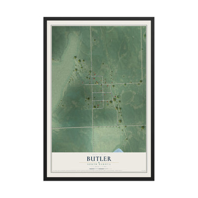 Map of Butler, South Dakota, 12 x 18 inch print in a black wood frame