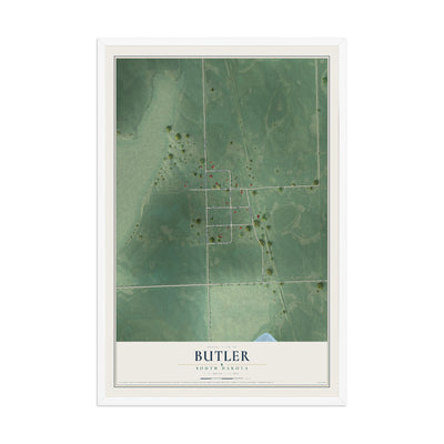 Map of Butler, South Dakota, 12 x 18 inch print in a white wood frame
