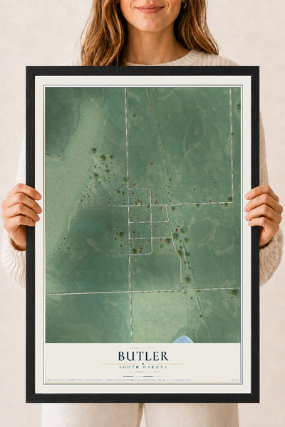 Map of Butler, South Dakota, 18 x 24 inch print in a black wood frame