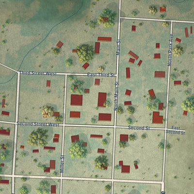 Close-up of the map of Camp Crook, South Dakota print showing street and building detail