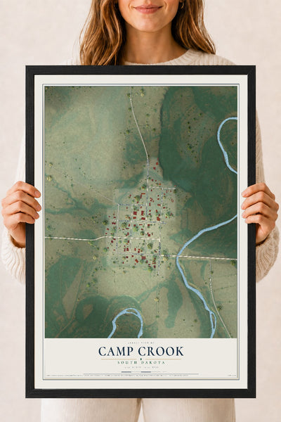 Map of Camp Crook, South Dakota, 18 x 24 inch print in a black wood frame