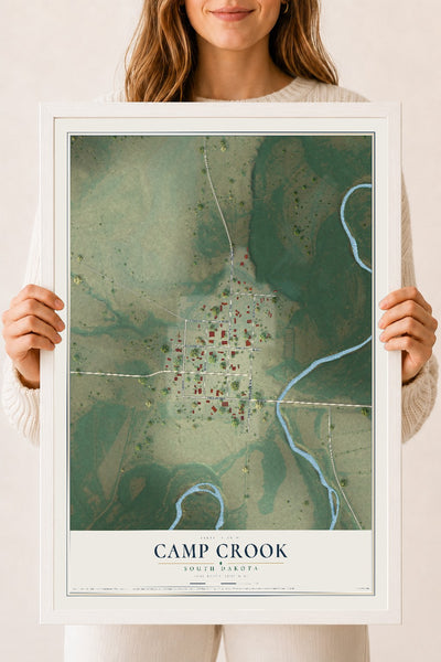 Map of Camp Crook, South Dakota, 18 x 24 inch print in a white wood frame