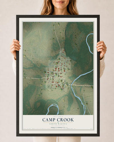 Map of Camp Crook, South Dakota, 24 x 36 inch print in a black wood frame