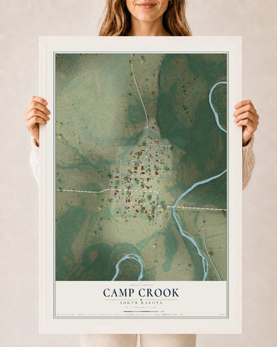 Map of Camp Crook, South Dakota, 24 x 36 inch print in a white wood frame