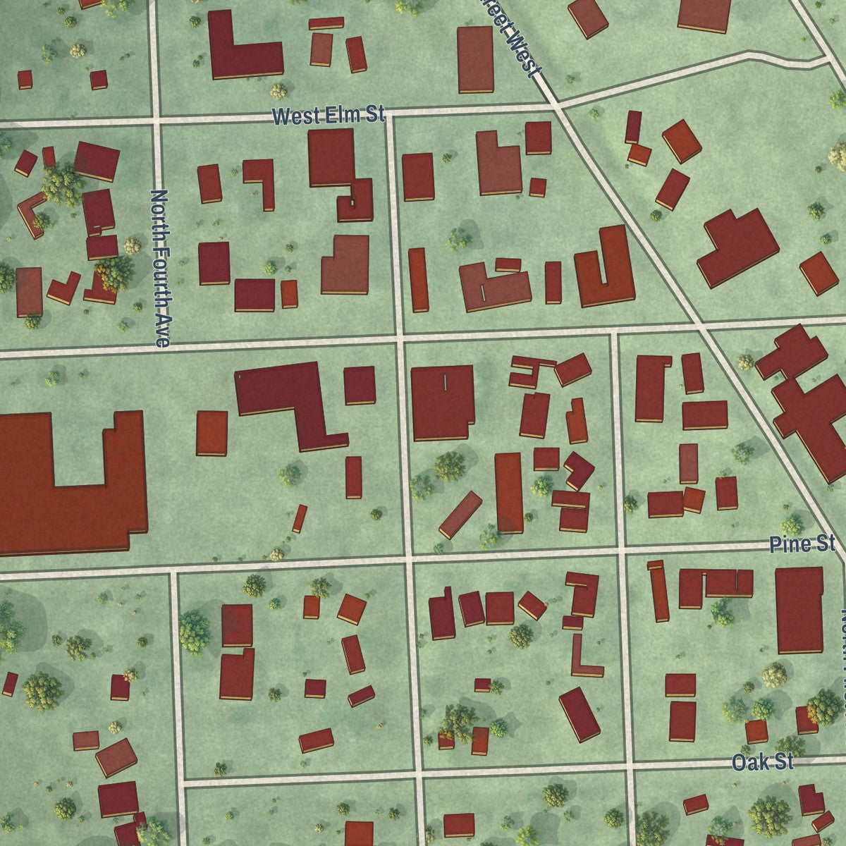 Close-up of the map of Canistota, South Dakota print showing street and building detail