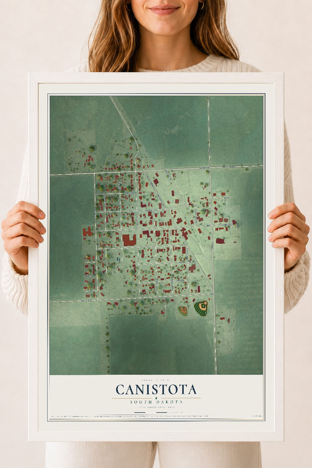 Map of Canistota, South Dakota, 18 x 24 inch print in a white wood frame