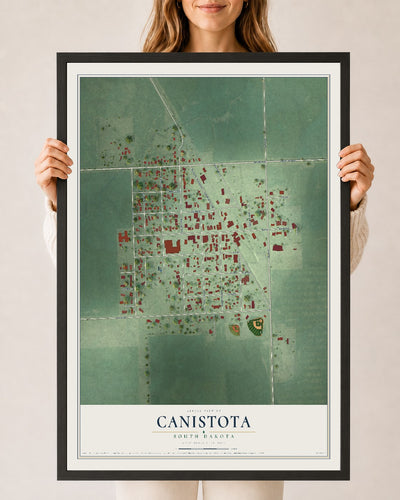 Map of Canistota, South Dakota, 24 x 36 inch print in a black wood frame